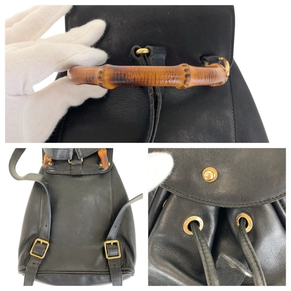 GUCCI Bamboo Black Gold Hardware Leather Backpack - Picture 5 of 10